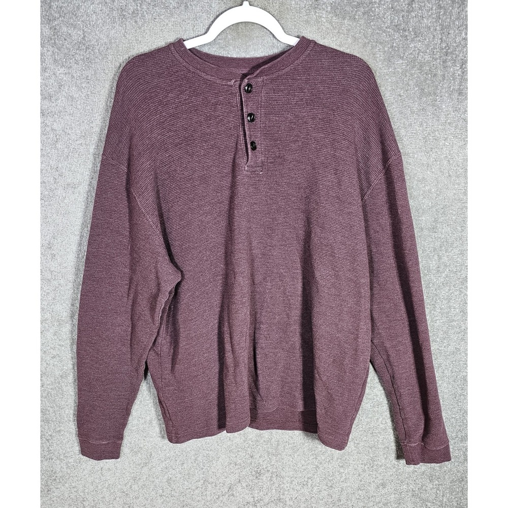 Work N Sport Waffle Knit Henley Shirt Mens‎ Size 2XL Long Sleeve Burgundy Purple